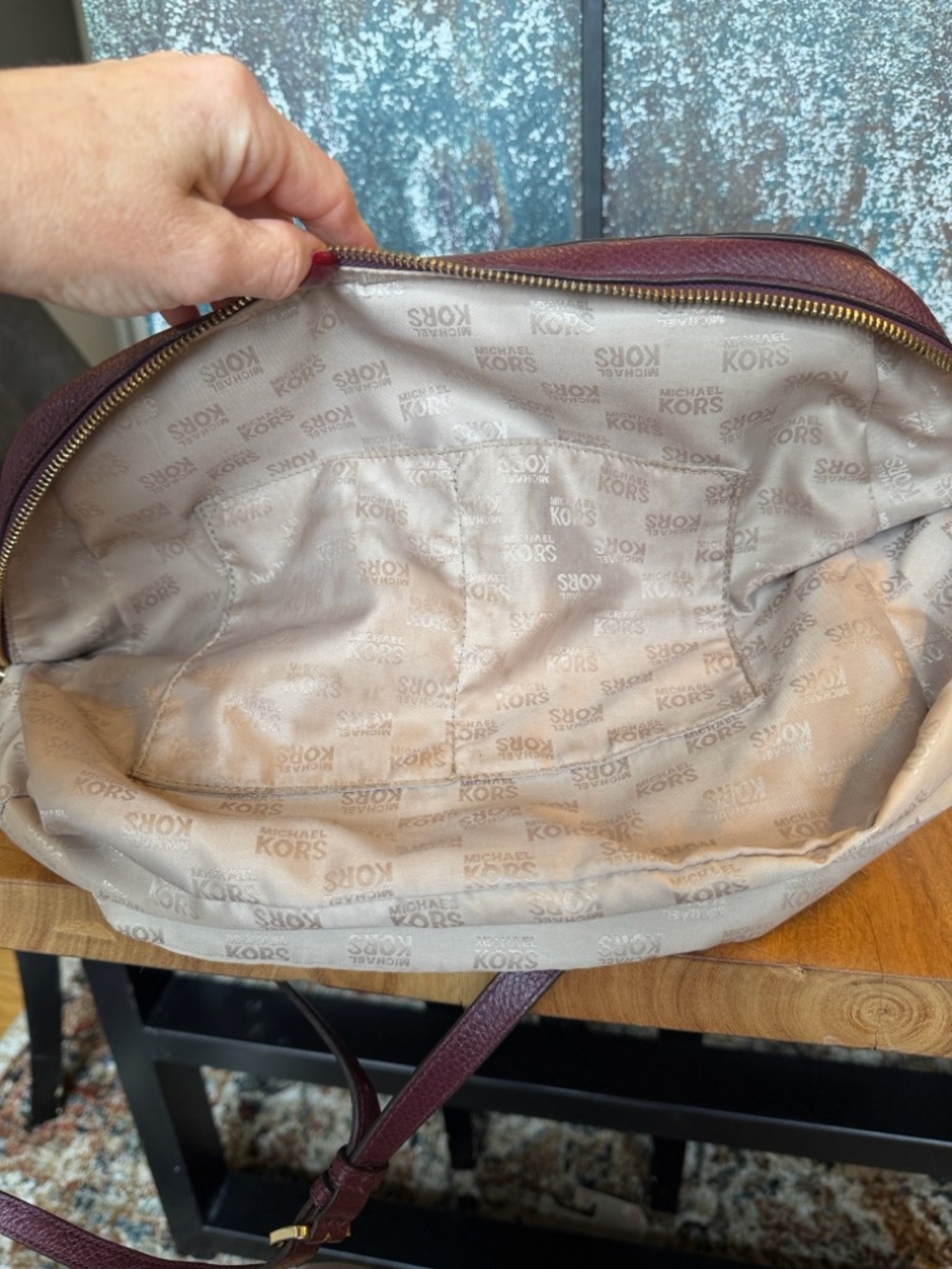 Michael Michael Kors Y2K Pebbled Leather Satchel Crossbody Purple/Gold (GUC) - Picture 4 of 17